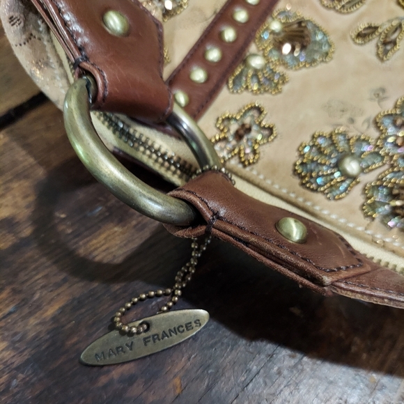 Mary Frances Velvety Vegan Leather Floral Beaded Hobo/Boho Crossbody Bag - Picture 7 of 10